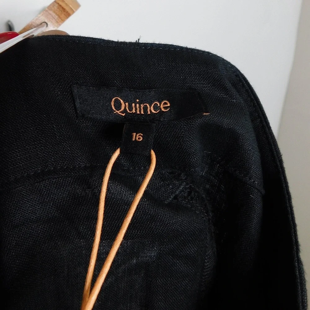 Quince 100% European Linen Wide Leg Trouser Black Size 16 NWT JDAVN01